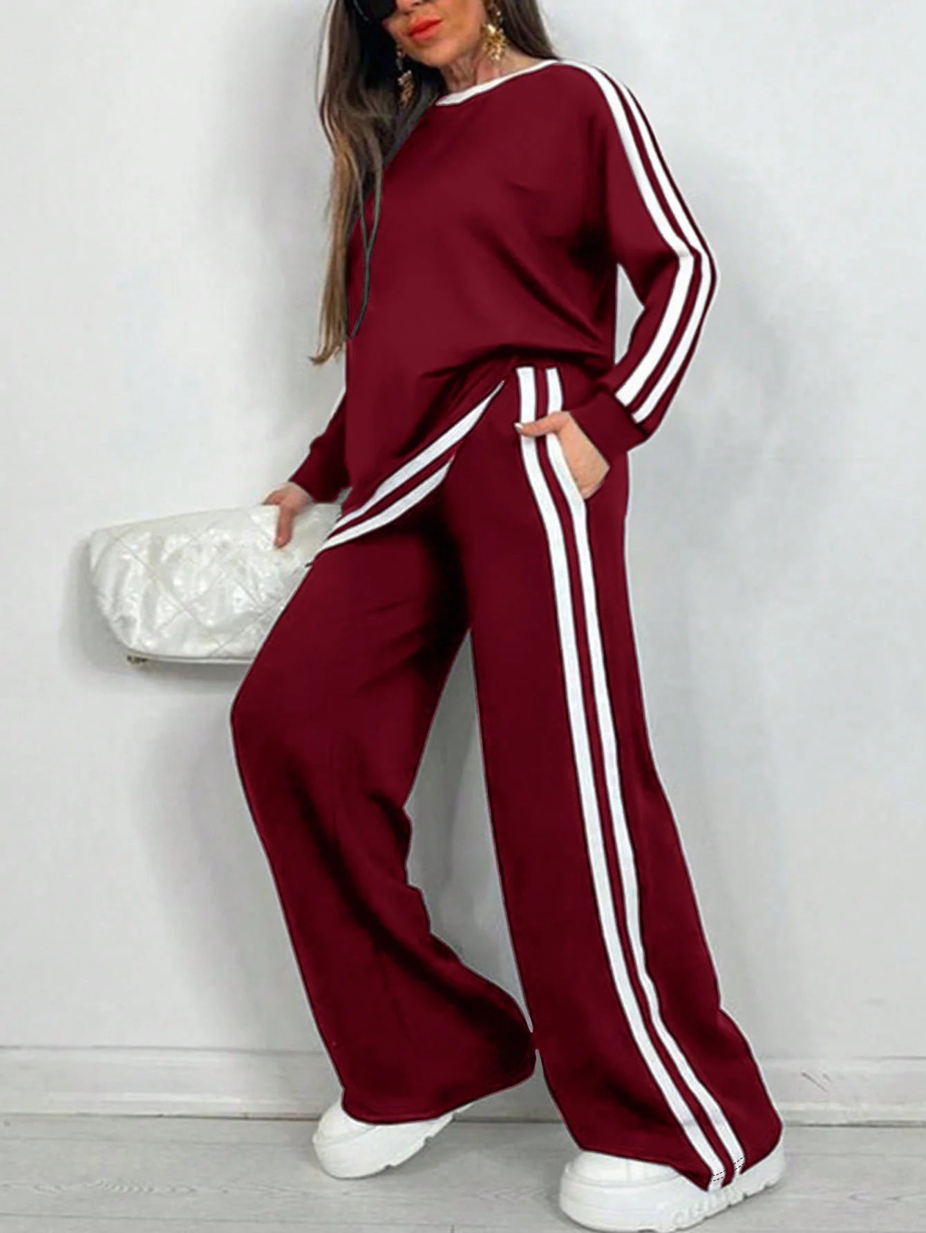 2025 Women's Sweat Suit Spring Autumn New Leisure Clothing Fashion Elegant Tops T-shirt Pants 2 Two Piece Set For Women Good Vibrations