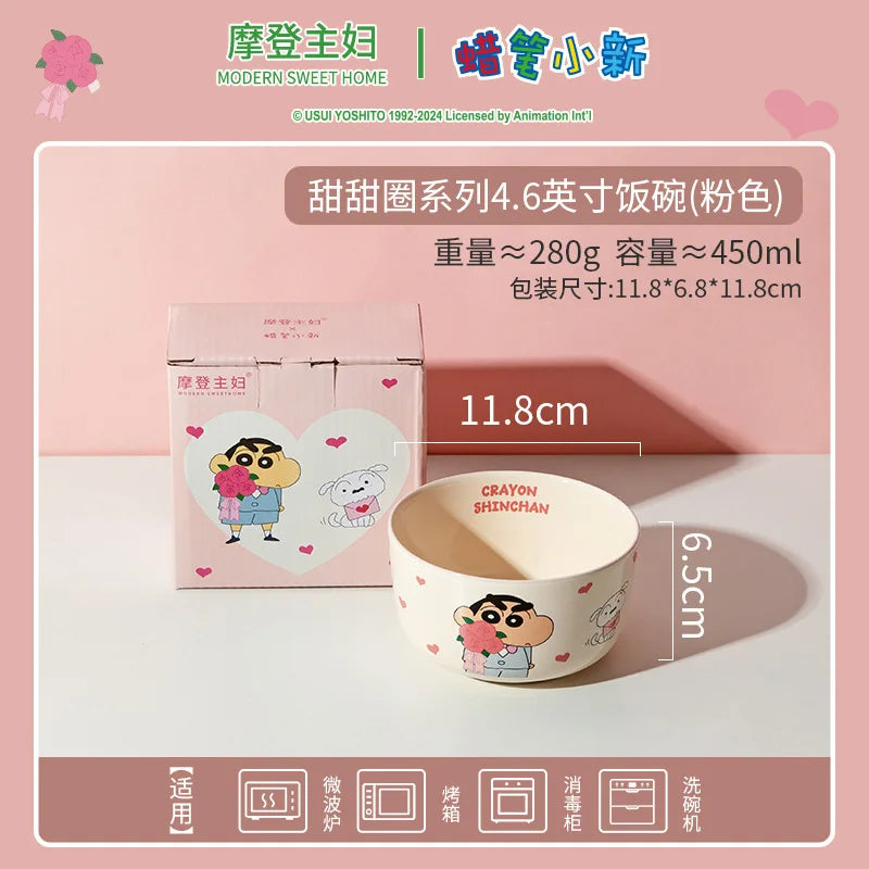 Cartoon Crayon Shin Chan Ceramic Tableware Set Cute Home Dining Bowl Pink Cute Girl Heart Round Bowl Water Cup Plate Gift Good Vibrations
