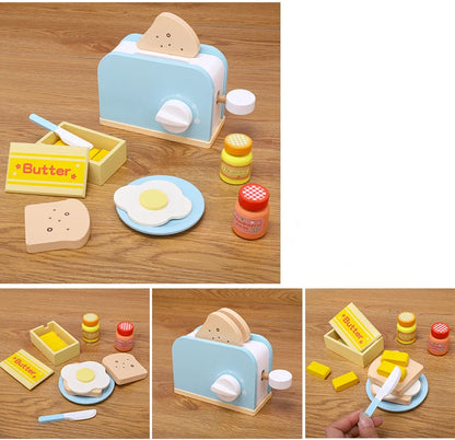 Wooden Kitchen Pretend Play Toy Simulation Wooden Toaster Machine Baby Early Learning Educational Toys Good Vibrations