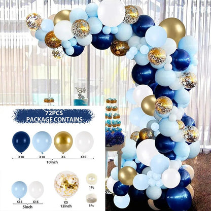 Blue White Metallic Balloons Garland Kit Gold Confetti Balloon Arch for Baby Shower Birthday Graduation Wedding Party Decoration Good Vibrations
