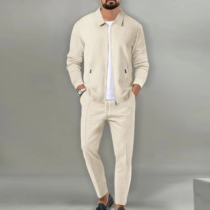 2026 Coat Fall Waffle Zip Pocket Lapel Slim Cardigan Men's Jacket Set Good Vibrations