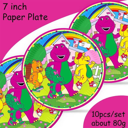 Barney Theme Birthday Party Decorations Cake Topper Birthday CUP Napkin PLATE Straw Swirls Stickers KidsParty Supplies Decor Good Vibrations