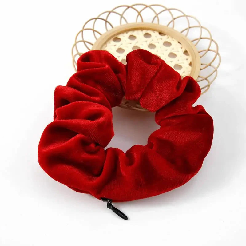 Portable ⁣Hidden Safe Sight Secret Hair Tie Storage Case Hair Scrunchie With Zipper Hide Key Cash jewelry For Travel Outdoor Good Vibrations