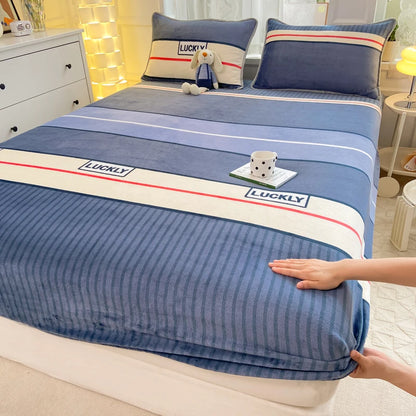 Queen Double Size Bed Sheet Polyester Elastic Fitted Sheet Velvet Soft Flannel Warm Mattress Cover King Full Twin Size Winter
