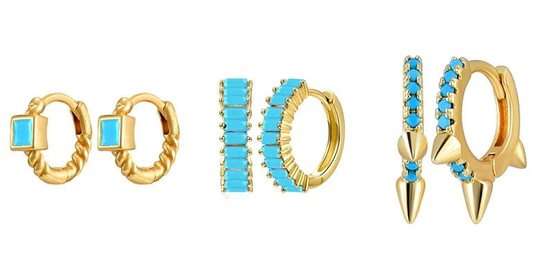 925 Sterling Silver Needle Summer Blue Earrings Trend 18K Gold Hoop Earrings for Women Fashion Puncture Jewelry Ear Accessories Good Vibrations