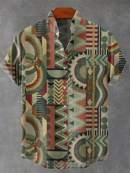 Hawaiian linen shirt men's 3D printed summer loose fit Hawaiian top casual short sleeved lapel shirt men's style Good Vibrations