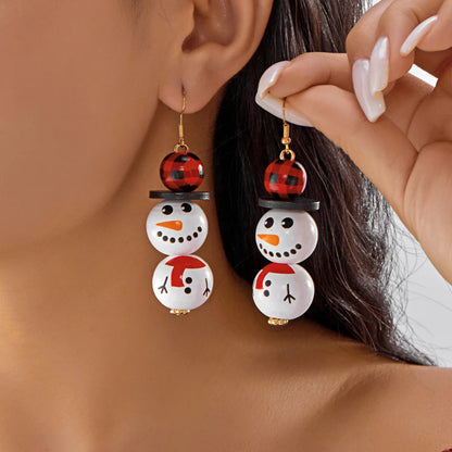 Cartoon Wooden Snowman Dangle Earrings For Women Wear A Hat Cute Santa Claus Wood Beads Earring Christmas Party New Year Gifts Good Vibrations