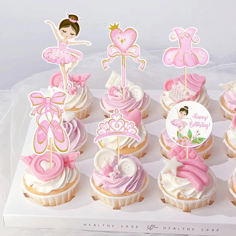 Pink Ballerina Girl Cake Topper Toppers Crown Dress Kids Happy Birthday Wedding Party Baby Shower Baking Cake Dessert DIY Decor Good Vibrations