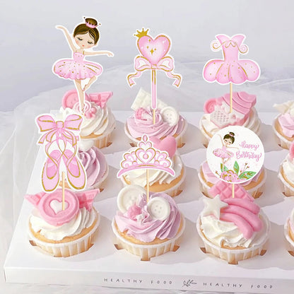 Pink Ballerina Girl Cake Topper Toppers Crown Dress Kids Happy Birthday Wedding Party Baby Shower Baking Cake Dessert DIY Decor Good Vibrations