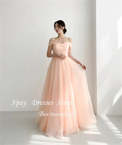 XPAY Elegant Korean Evening Dresses Off the Shoulder A-Line Girls Prom Dresses Customized Party Dresses Pink Wedding Snap Dress Good Vibrations