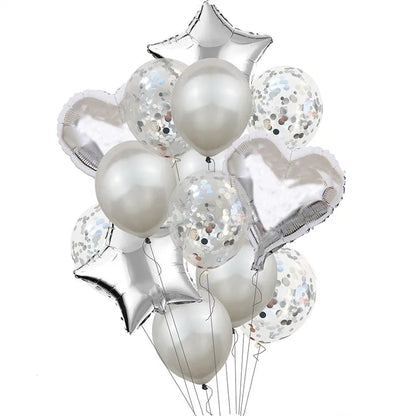 14pcs Rose Gold Mix Star Heart Confetti Latex Balloons Birthday Party Decorations Kids Adult Wedding Anniversary Globos Supplies Good Vibrations