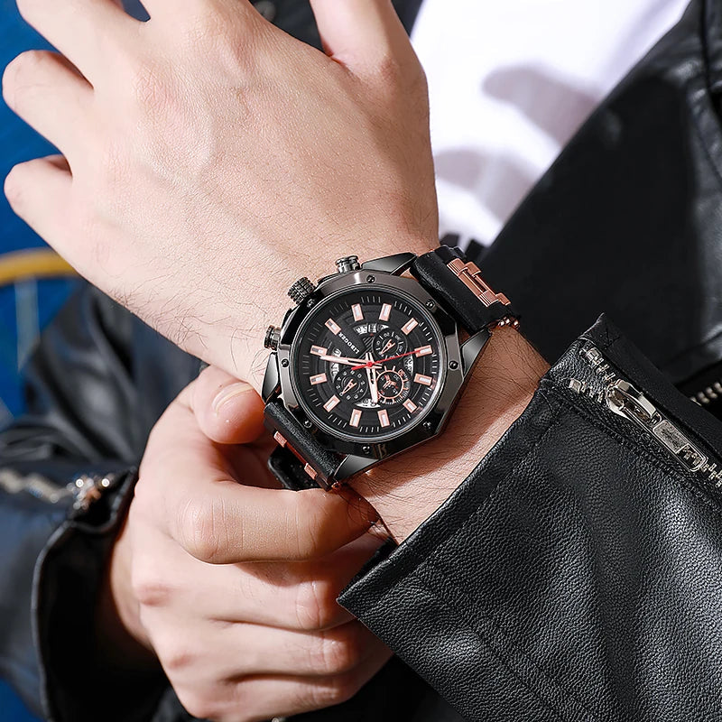 Fashion Business Men Watch Top Brand High Quality Auto Date Big Dial Silicone Strap Sports Quartz Watches For Him Gifts Good Vibrations