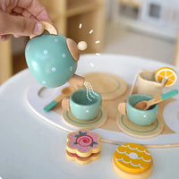 Wooden Afternoon Tea Set Toy Pretend Play Food Learning Role Play Game Early Educational Toys for Toddlers Girls Boys Kids Gifts Good Vibrations