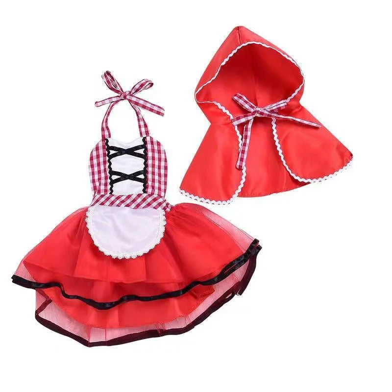 Cute Toddler Little Red Riding Hood Costume with Cape Halloween Princess Dress Up Outfit Toddler Girl Clothes Good Vibrations