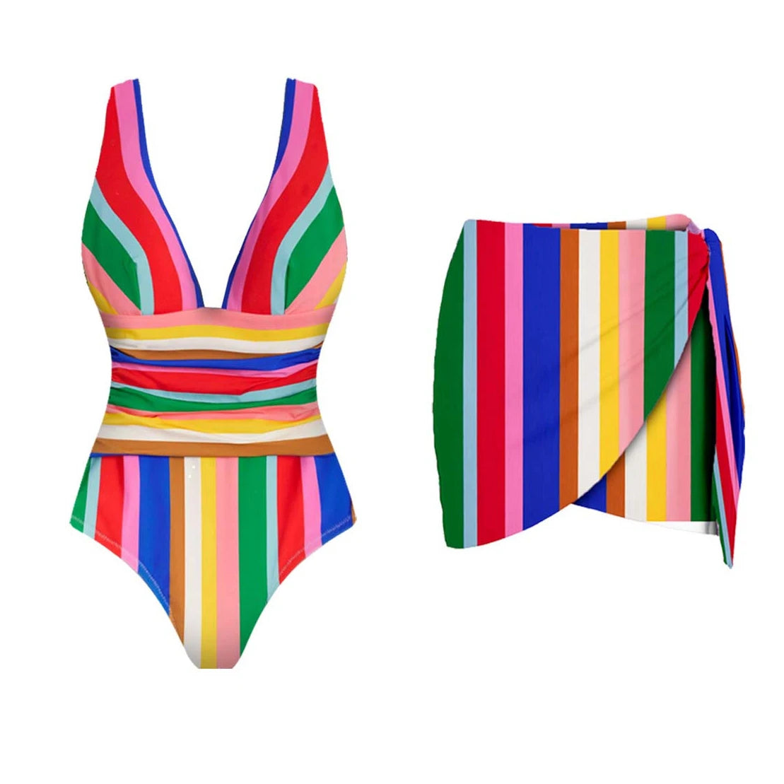2Pcs Striped Swimsuit With Long Skirt Sexy Women Bikini Push Up Swimwear Halter Biquini Female Bathing Suit Slimming Beachwear Good Vibrations