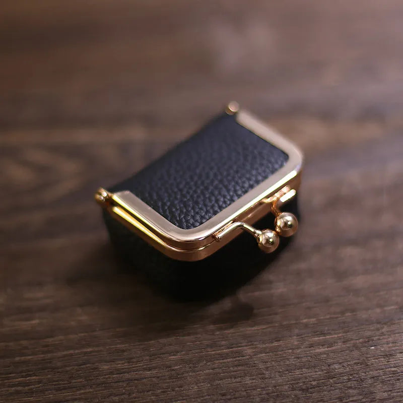 Litchi Grain Mini Bag, 2 Sizes Available, Retro Metal Kiss Lock, Portable Jewelry Pouch for Rings, Earrings & Necklaces Coin Pur Good Vibrations