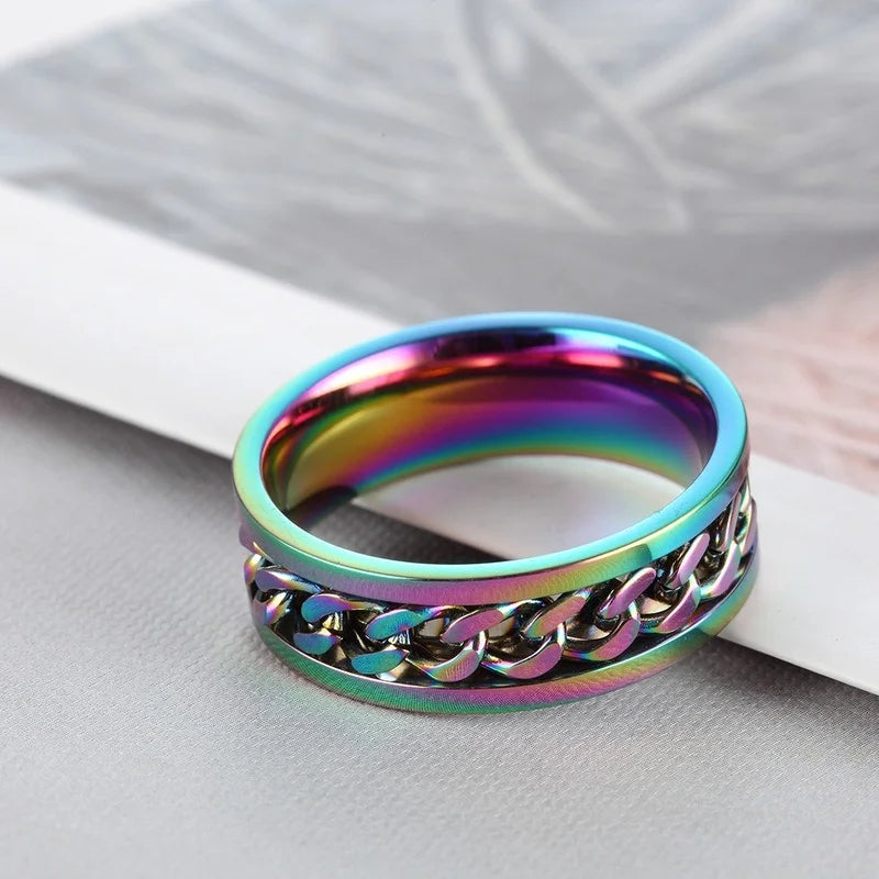 Titanium Steel Rotatable Chain Rings for Women Men Spinner Ring Multifunctional Chain Ring Men Bottle Opener Ring Jewelry Gifts Good Vibrations