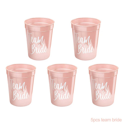 1Set Bachelorette Party Team Bride Plastic Drinking Cups Bridal Shower Gift Bride to be Hen Party Supplies Wedding Decorations Good Vibrations
