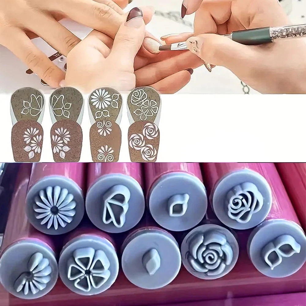 Nail Art Flower Stamp Pens Set 4/6/10pcs DIY Graffiti Nail Stamper Kit Handicraft Pink Stamping Pen Nail Dotting Tools 12cm Good Vibrations
