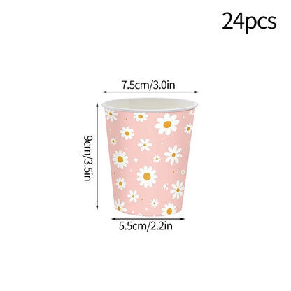 24pcs 7/9inch Pink Daisy Theme Disposable Tableware Flower Plate Napkin Straws Banner Birthday Party Baby Shower Wedding Decor Good Vibrations