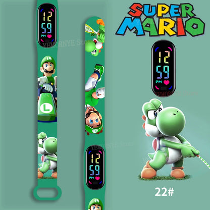 Mario Bros Children's Watches Action Figures Luigi Princess Peach Yoshi Bowser kids Sport Wristband Waterproof Digital Watch Toy Good Vibrations
