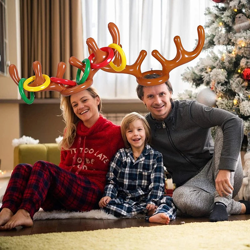1/3/5set Christmas Game Inflatable Reindeer Antler Hat Ring Toss Kids Gift Reindeer Antler Hat Headband New Year Christmas Decor Good Vibrations