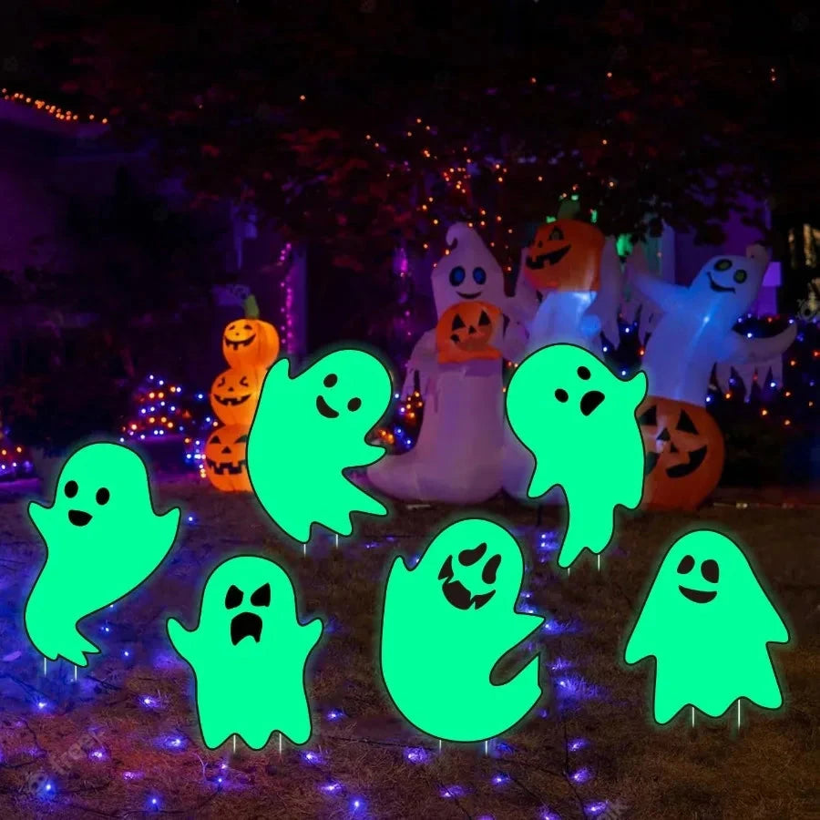 6Pcs Scary Halloween Ghost Yard Decorations Glow in The Dark 17x12 Waterproof Light Up Yard Stakes for Spooky Outdoor and Indoo Good Vibrations