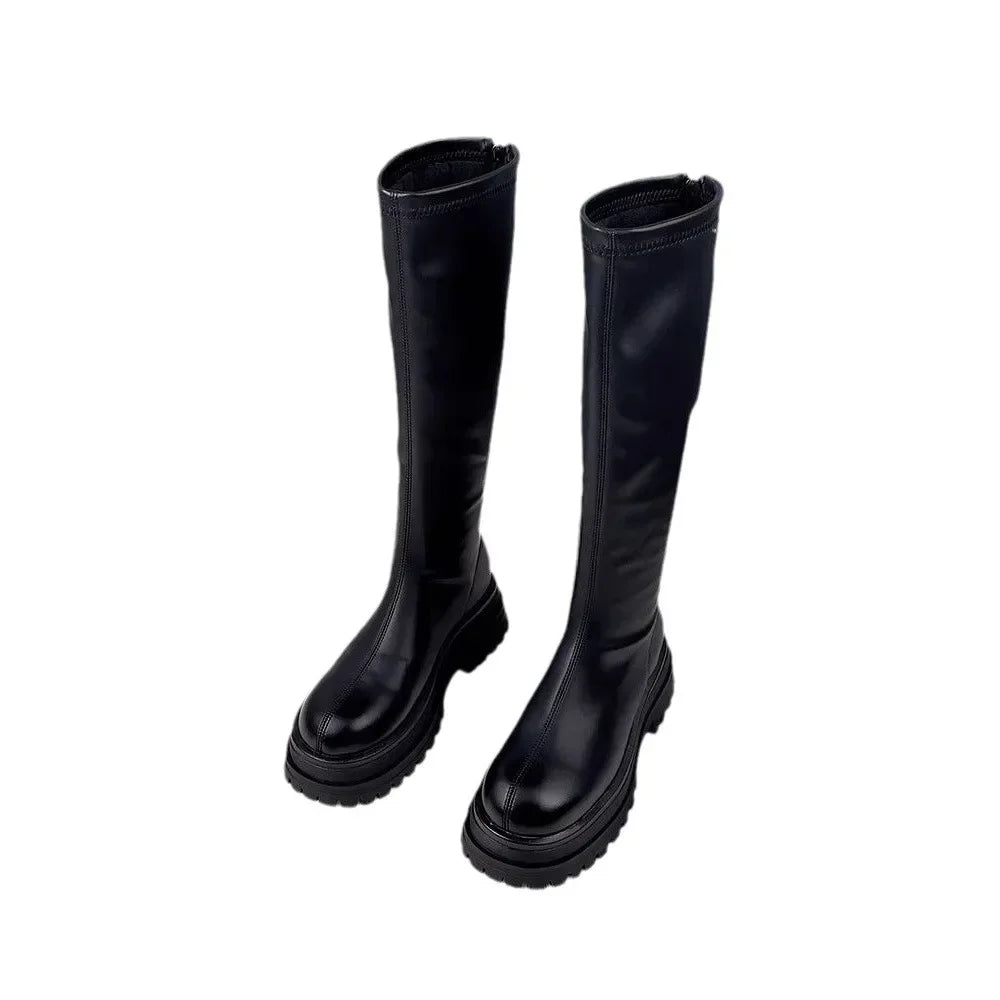 Black boots for women 2025 new autumn and winter season children's Korean version height increasing British style thick soled Good Vibrations