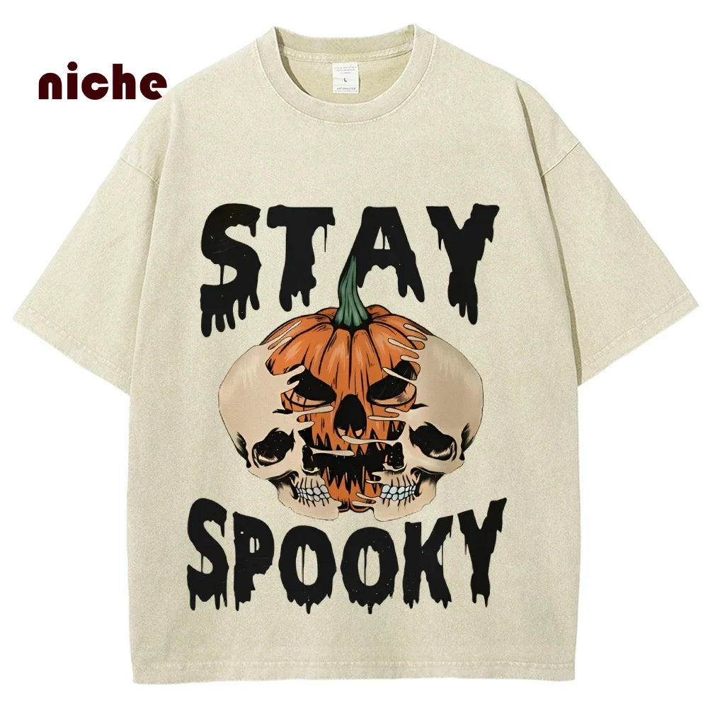 Neutral Style Retro Outfit T-Shirt Pure Cotton High Quality Pumpkin Letter Graphic Printing Fashion Trend Loose Short Sleeves Good Vibrations