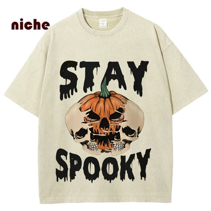 Neutral Style Retro Outfit T-Shirt Pure Cotton High Quality Pumpkin Letter Graphic Printing Fashion Trend Loose Short Sleeves Good Vibrations