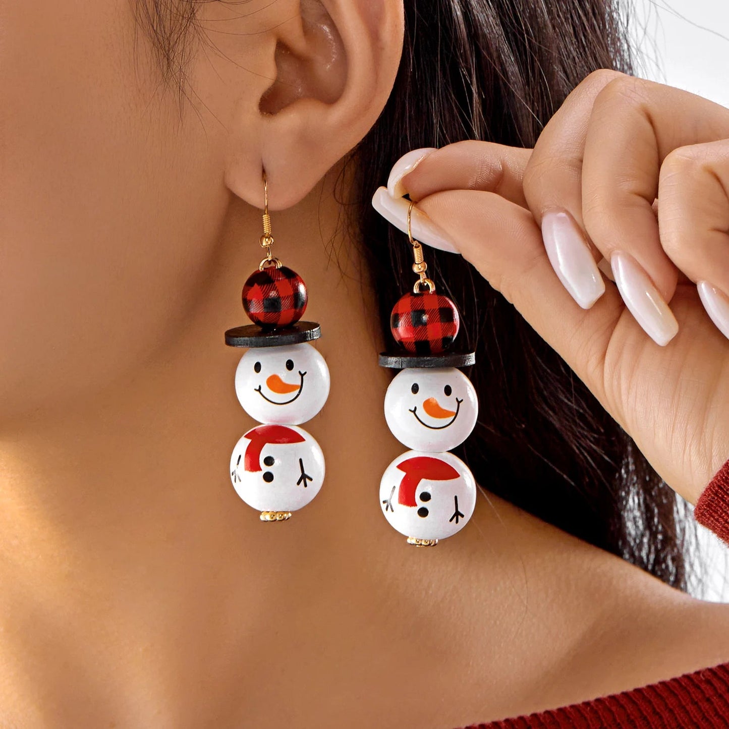 Cartoon Wooden Snowman Dangle Earrings For Women Wear A Hat Cute Santa Claus Wood Beads Earring Christmas Party New Year Gifts Good Vibrations