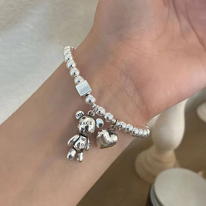 925 Sterling Silver Bracelets for Women String of Beads Accessories Trend Vintage Simple Cute Bear Pendant Party Jewelry Good Vibrations