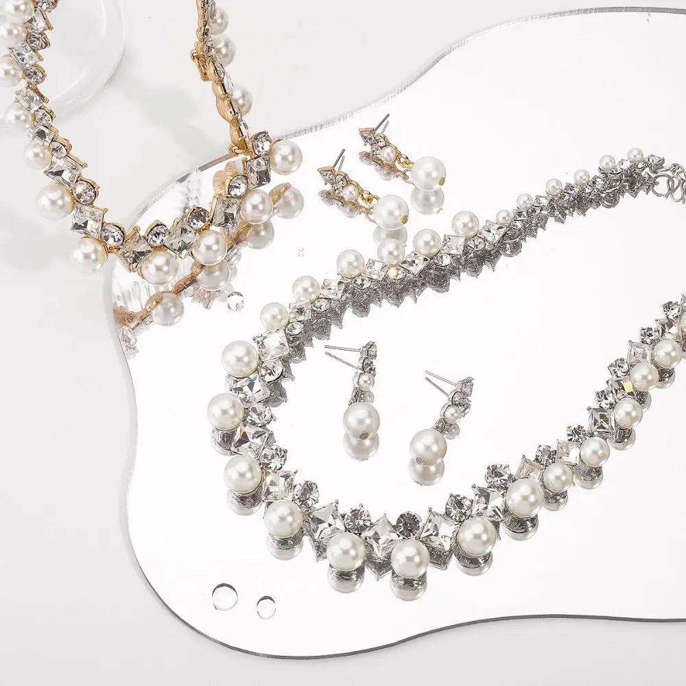 Graceful Sparkling Pearl Jewelry Set Elegant Exquisite Pearl Necklace Women Jewelry Multi-layer Pearl Dangle Earrings Party Good Vibrations Adult Super Store