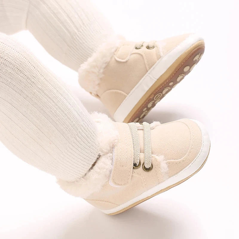 HAIZHIW 0-18M NEW Winter Baby Boys Girls High Tops Sneakers Rubber Anti-Slip Sole Fleece for Warmth Infant Newborn Shoes Good Vibrations