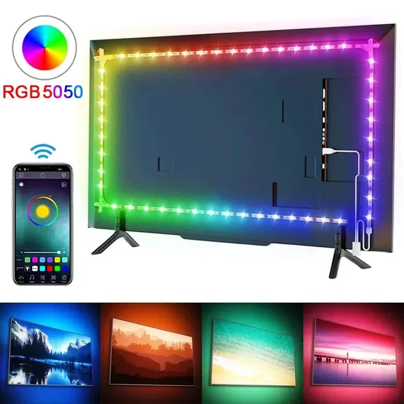 RGB LED Strip Light SMD 5050 USB Remote&APP Control Bluetooth Flexible Tape Diode Ribbon for TV Backdrop Living Room Bedroom Good Vibrations