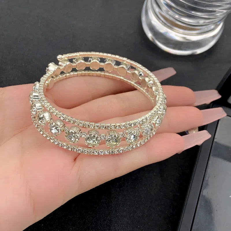 Three Layer Full Diamond Exquisite Fashionable High-end Versatile Personality Bracelet Shining Rose Gold Retro Good Vibrations