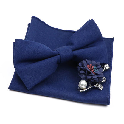 Mens Wedding Bowtie Brooch Set Romantic Solid Color Bamboo Fiber Bowknot Flower Lapel Pin Blue Pink Cravat Suit Shirt Accessory Good Vibrations