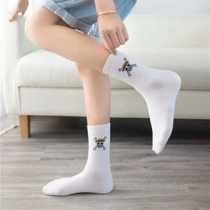 5Pair Anime One Piece Socks Cartoon Luffy Chopper Student Cotton White Long Short Boat Socks Printed Knitted Socks Children Gift Good Vibrations