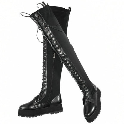 Thigh High Platform Pumps US 12 Shoes Women Plus Size 50 49 Black Patent Leather Over The Knee High Boots Big Size 48 47 Shoes Good Vibrations