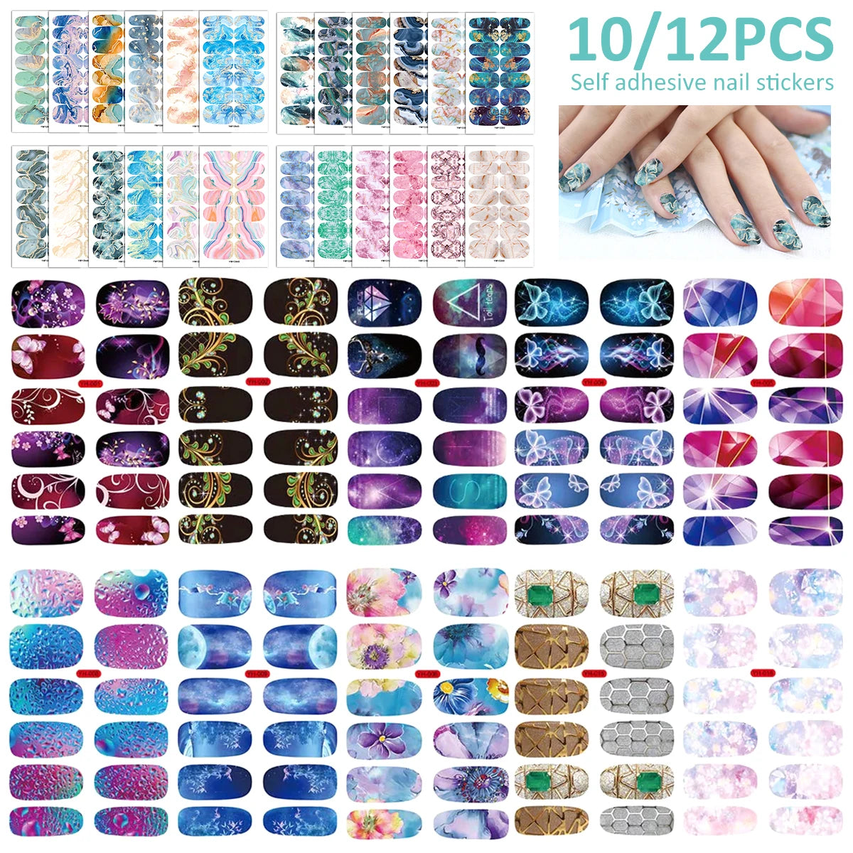 10 Sheets Vibrant Full Wrap Nail Polish Stickers Self-Adhesive Nail Decals for DIY Nail Art Manicure Designer Nail Art Stickers Good Vibrations