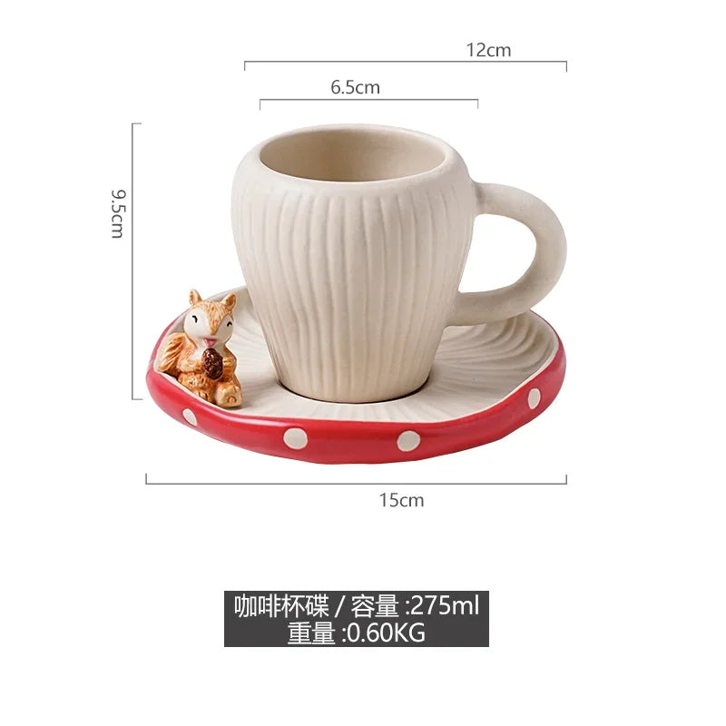 Cute Red Mushroom Ceramic Tableware Coffee Cup Afternoon Tea Set Creative Cartoon Pastry Plate Rice Bowl Salad Plate Dinner Dish Good Vibrations