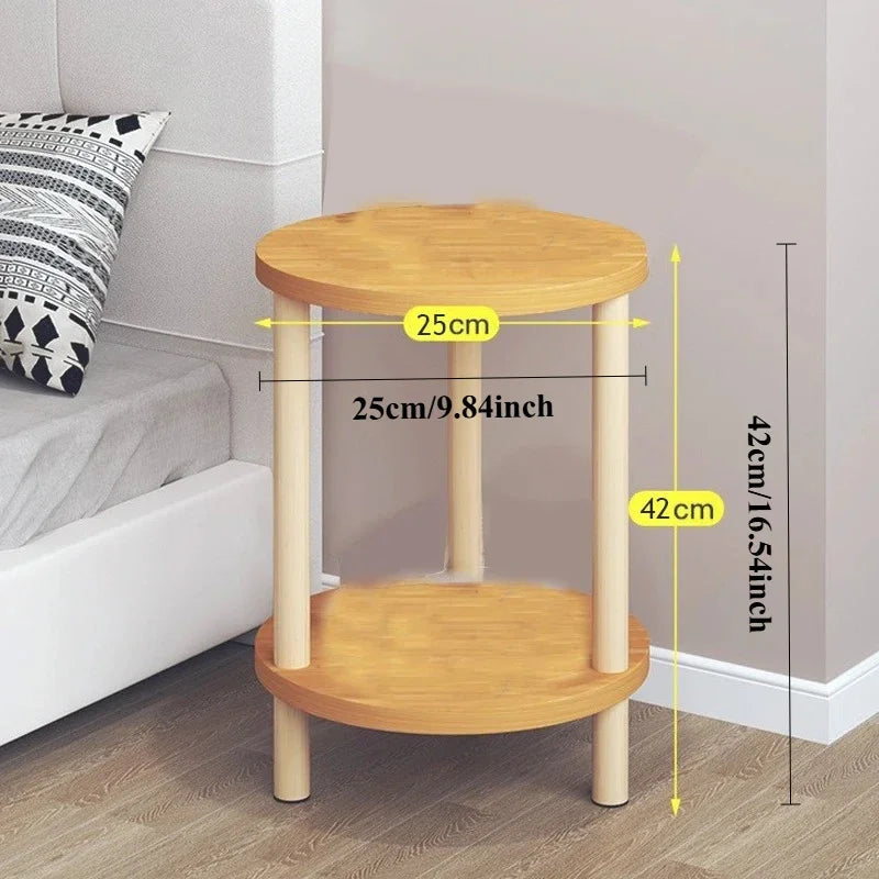 Wooden Modern Round Square Bedside Table Double-Layer Nightstand Home Office Bedroom Living Room Sofa Side Table Coffee Table Good Vibrations