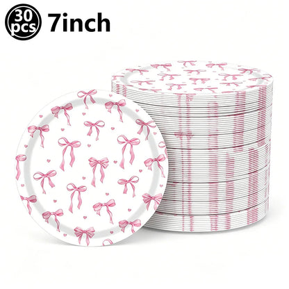 Pink Banner Happy Birthday Bow Balloon Straw Disposable Paper Plate Napkin Cup Tableware Princess Girl Birthday Party Supplies Good Vibrations