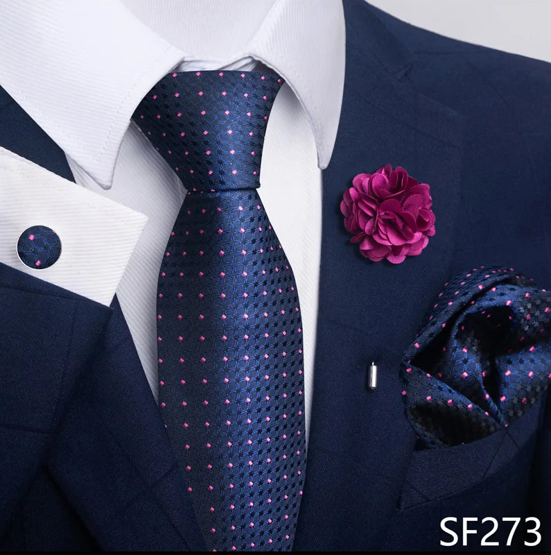 Luxury Mens Ties Floral Black Gold Ties Paisley NeckTie Pocket Square Cufflinks Brooch Set Men's Wedding Party Tie Good Vibrations