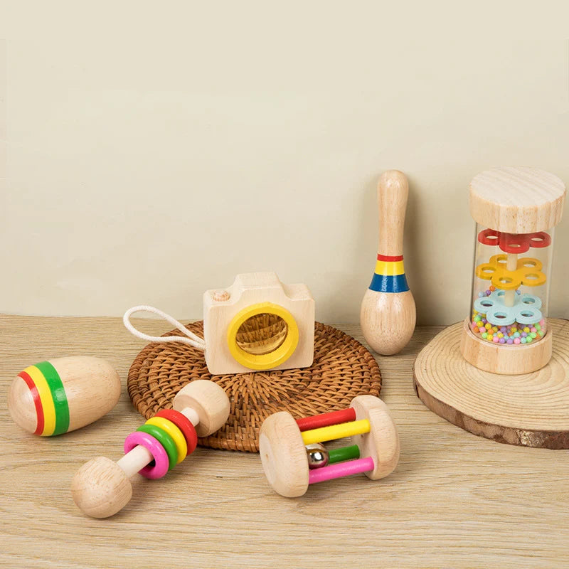 6pcs/set Wooden Musical Instruments Toys, Small Rattle, Sand Hammer, Sand Ball, Shake Bell Kaleidoscope, Griping Practice Toys Good Vibrations