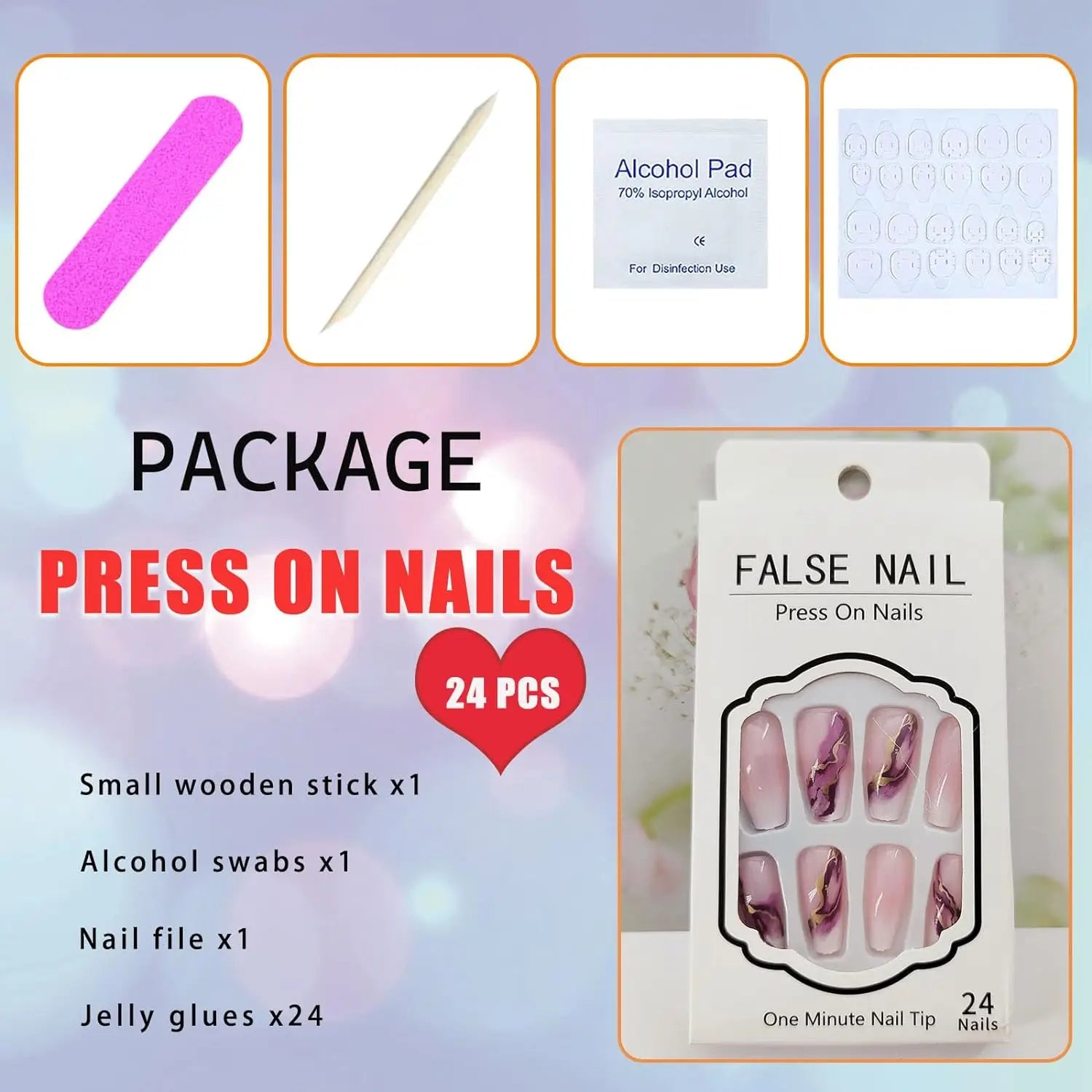 Pink French Style Fake Nails Pink Gradient Press on Nails Sweet Girls Charms Manicure Square Head Ballerina False Nails Patches Good Vibrations