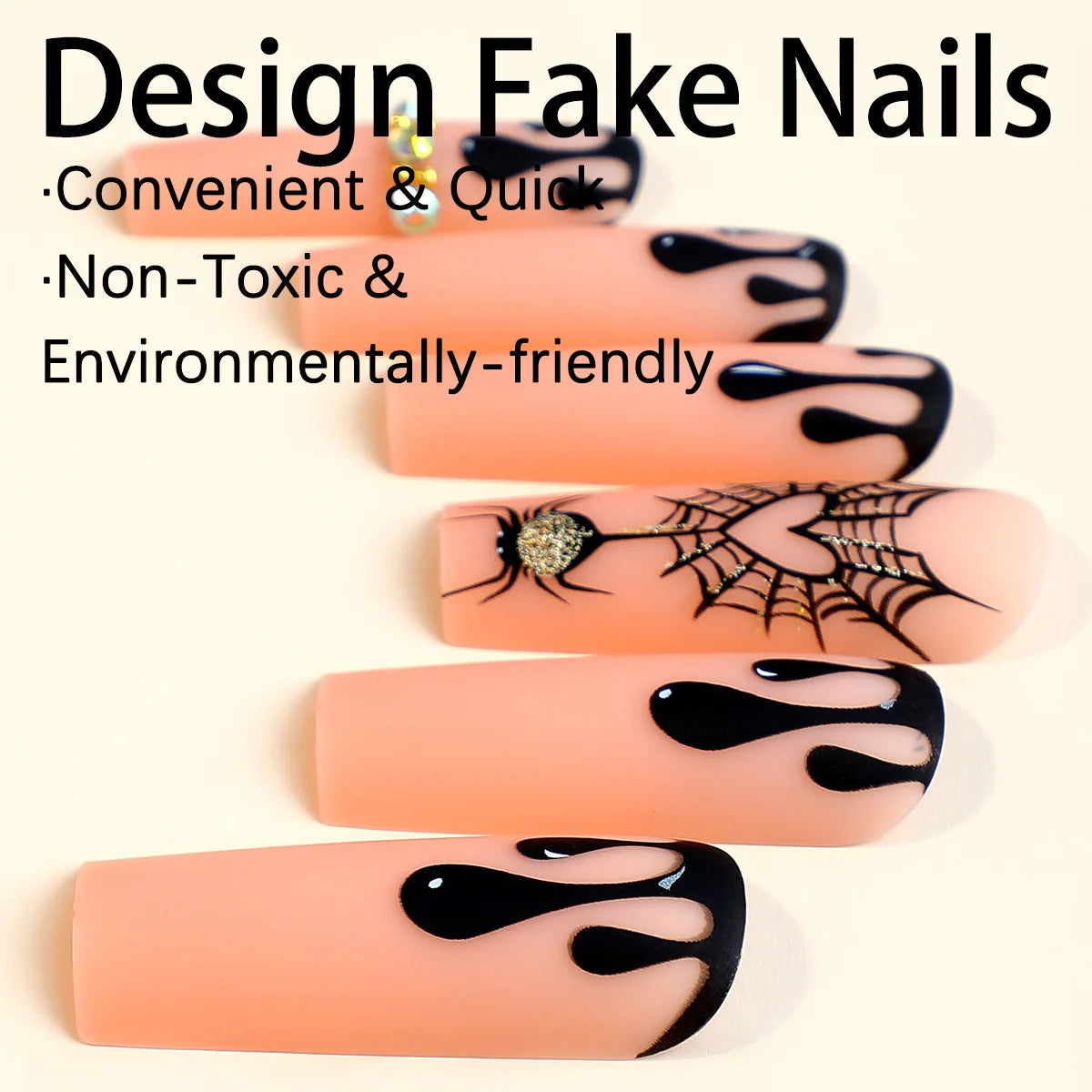 Scary Blood Skull Fake Nails Long Coffin Ballet Halloween Style False Nails 24pcs Wearable Press on Nail tips for Halloween Gift Good Vibrations