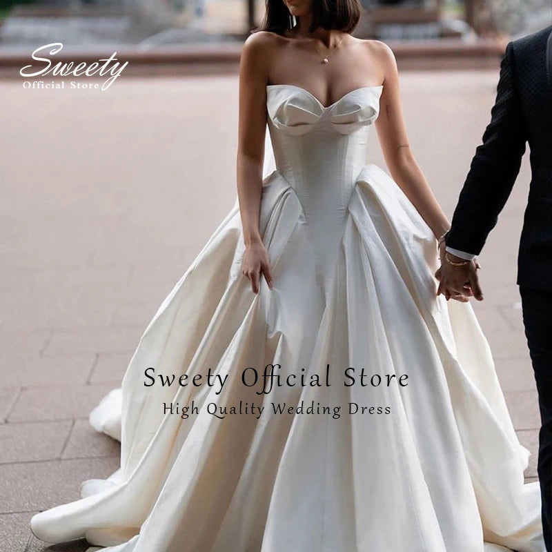 Robe MariéE Elegant Wedding Dress Silk Taffeta Withsatin Ballgown Strapless Sleeveless Bride Zipper Vestido De Novia Customized Good Vibrations