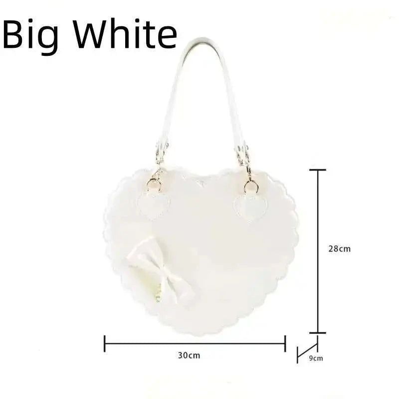 PU Heart Lolita Handbags Girls Bowknots Decor Japanese Shoulder Bags Two Sized Kawaii Shell Purses Cute Pink Messenger Bag Gifts Good Vibrations
