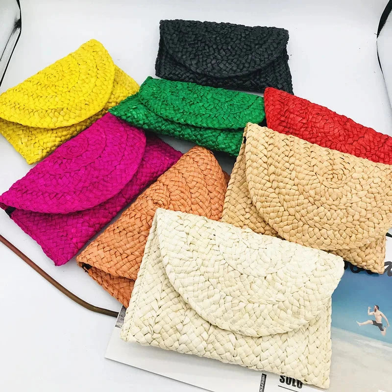 Corn Husk Weave Dinner Clutch Bag Women's Fashion Simple Solid Straw Large Purse Woman Summer Casual Vacation Ladies Wallet 2025 Good Vibrations